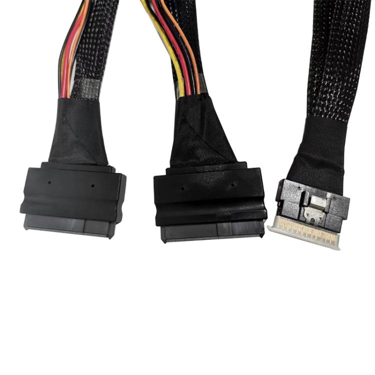 SFF-8654 8i to Dual NVMe U.2 SFF-8639 SSD Adapter Cable, 0.8m