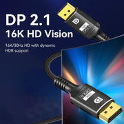 WG231 16K 60Hz DisplayPort 2.1 Male to DisplayPort 2.1 Male HD Adapter Cable, 1m, 2m, 3m