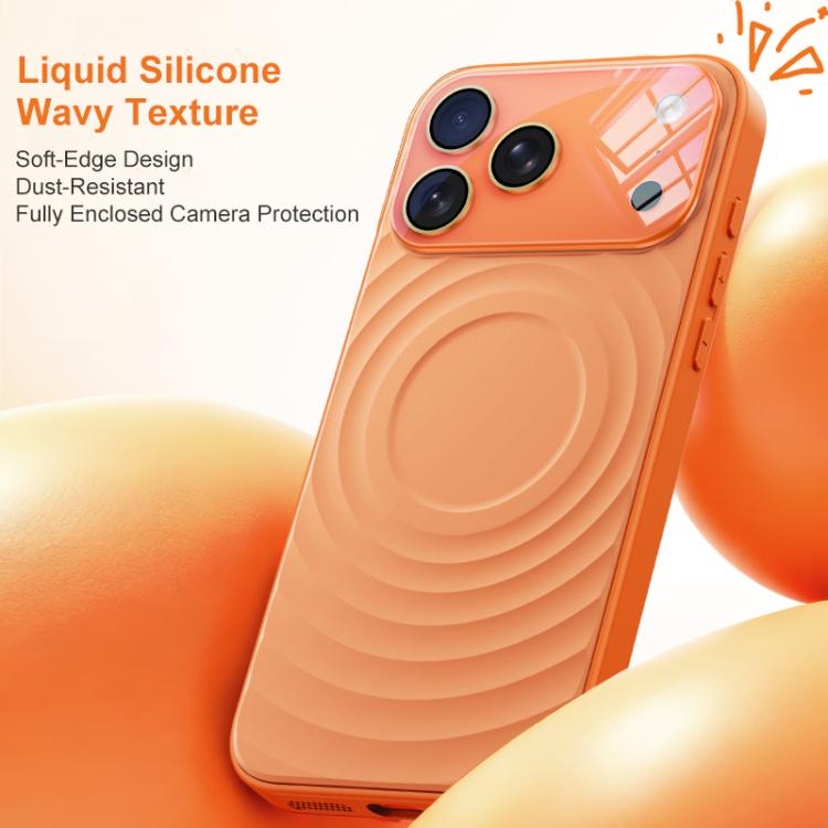 Custodia per telefono in silicone liquido con texture a onde per finestre di grandi dimensioni, For iPhone 16 Pro Max, For iPhone 16 Pro, For iPhone 16
