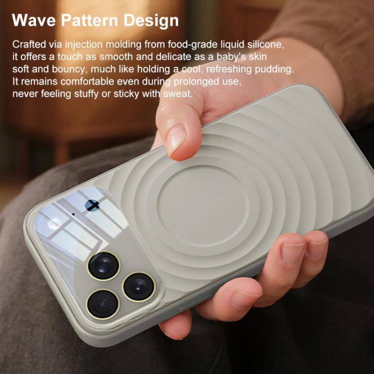 Custodia per telefono in silicone liquido con texture a onde per finestre di grandi dimensioni, For iPhone 15 Pro Max, For iPhone 15 Pro, For iPhone 15