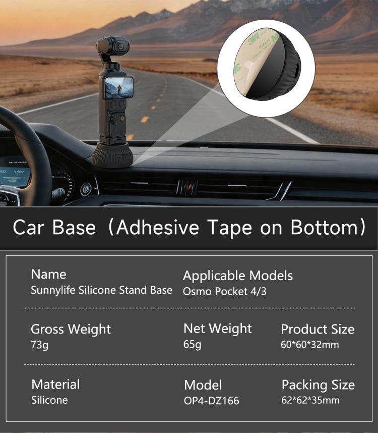 Per DJI Osmo Pocket 4 / 3 Sunnylife Base di supporto in silicone Base per console centrale auto Stabilizzatore da tavolo Supporto, Car Base, Tabletop Base