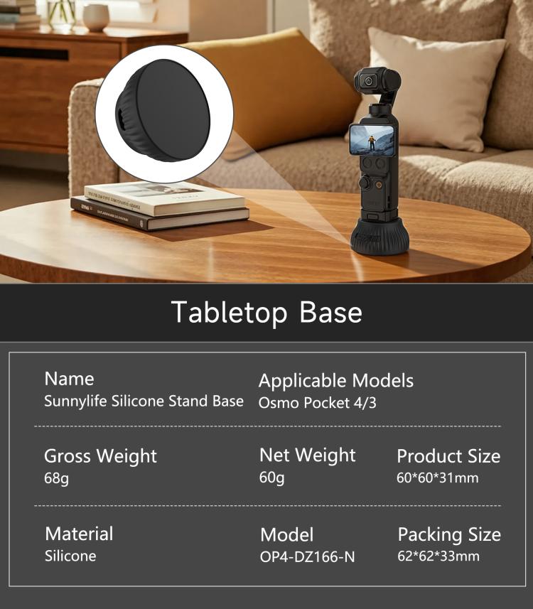 Per DJI Osmo Pocket 4 / 3 Sunnylife Base di supporto in silicone Base per console centrale auto Stabilizzatore da tavolo Supporto, Car Base, Tabletop Base