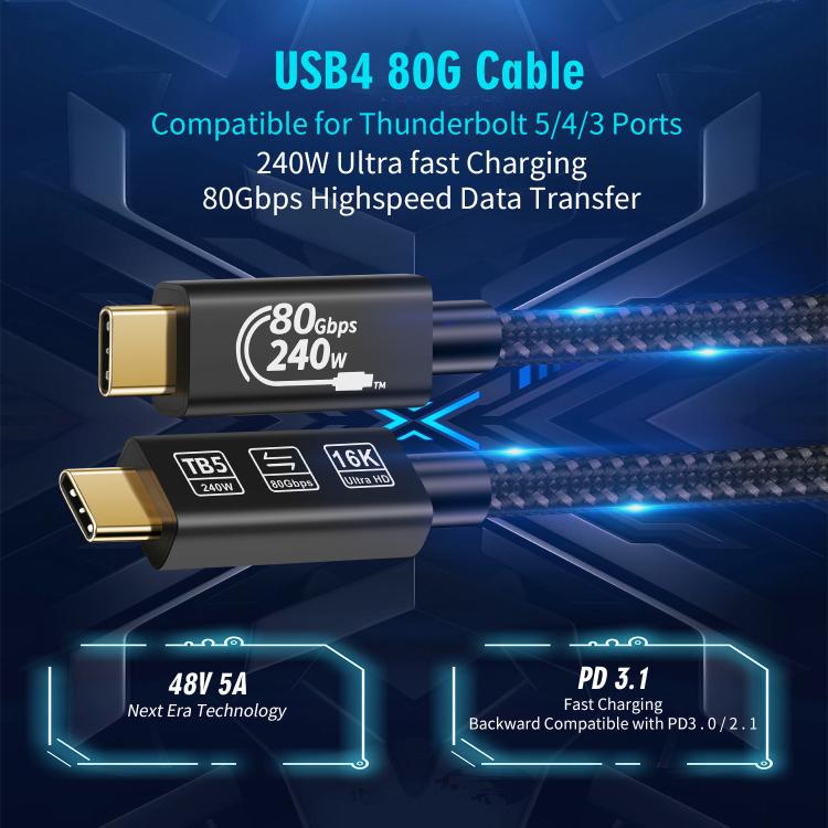 Cavo di ricarica rapida WG240 da USB/Type-C a Type-C Thunderbolt 5 da 240 W a 240 Gbps, WG240