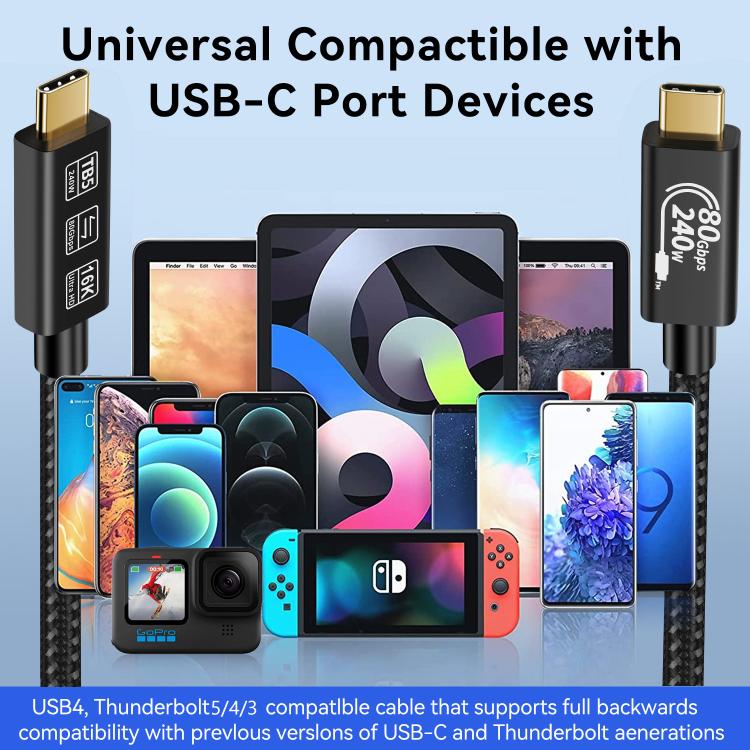 Cavo di ricarica rapida WG240 da USB/Type-C a Type-C Thunderbolt 5 da 240 W a 240 Gbps, WG240