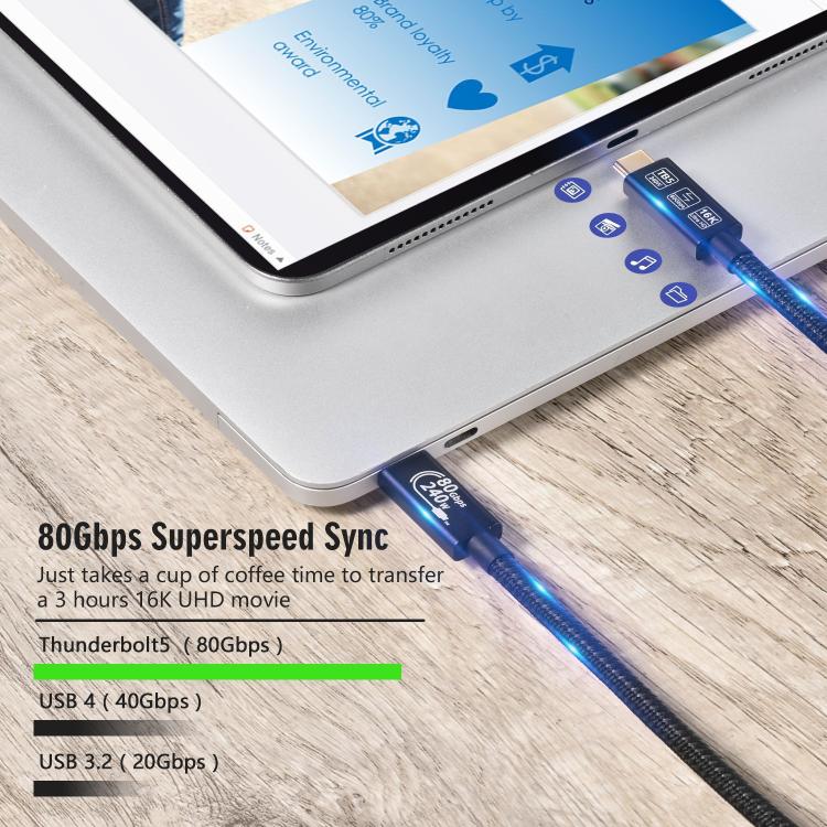 Cavo di ricarica rapida WG240 da USB/Type-C a Type-C Thunderbolt 5 da 240 W a 240 Gbps, WG240