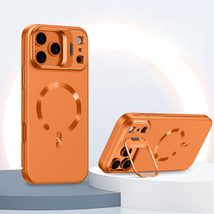 Custodia per telefono satinata con supporto magnetico invisibile a forma di U in tinta unita effetto cristallo di ghiaccio., For iPhone 17 Pro Max, For iPhone 17 Pro