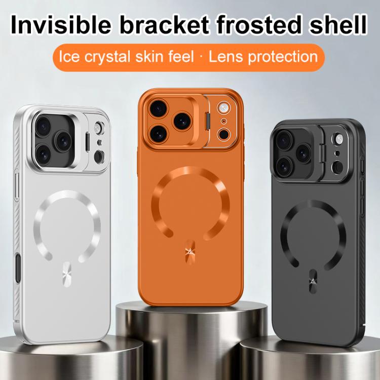 Custodia per telefono satinata con supporto magnetico invisibile a forma di U in tinta unita effetto cristallo di ghiaccio., For iPhone 17 Pro Max, For iPhone 17 Pro