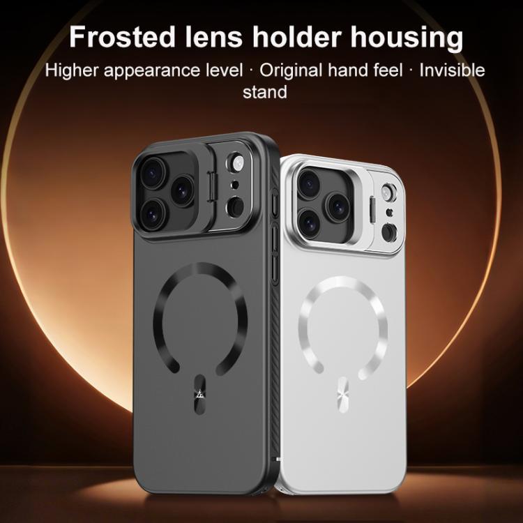 Custodia per telefono satinata con supporto magnetico invisibile a forma di U in tinta unita effetto cristallo di ghiaccio., For iPhone 17 Pro Max, For iPhone 17 Pro