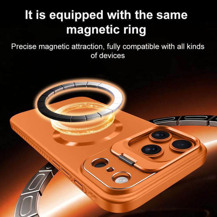 Custodia per telefono satinata con supporto magnetico invisibile a forma di U in tinta unita effetto cristallo di ghiaccio., For iPhone 17 Pro Max, For iPhone 17 Pro