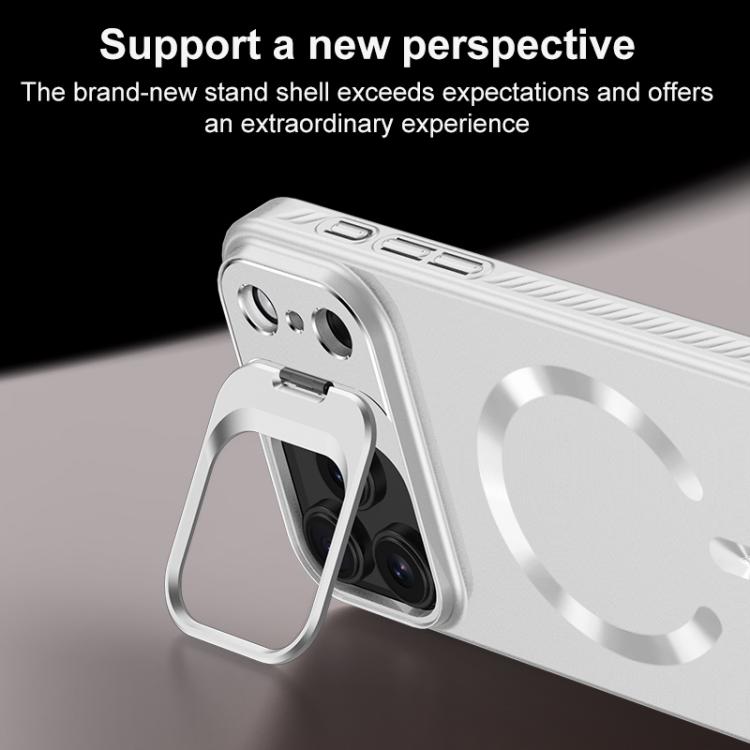 Custodia per telefono satinata con supporto magnetico invisibile a forma di U in tinta unita effetto cristallo di ghiaccio., For iPhone 17 Pro Max, For iPhone 17 Pro
