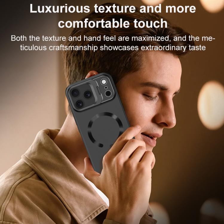 Custodia per telefono satinata con supporto magnetico invisibile a forma di U in tinta unita effetto cristallo di ghiaccio., For iPhone 17 Pro Max, For iPhone 17 Pro