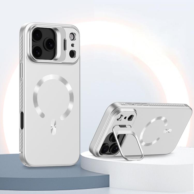 Custodia per telefono satinata con supporto magnetico invisibile a forma di U in tinta unita effetto cristallo di ghiaccio., For iPhone 17 Pro Max, For iPhone 17 Pro