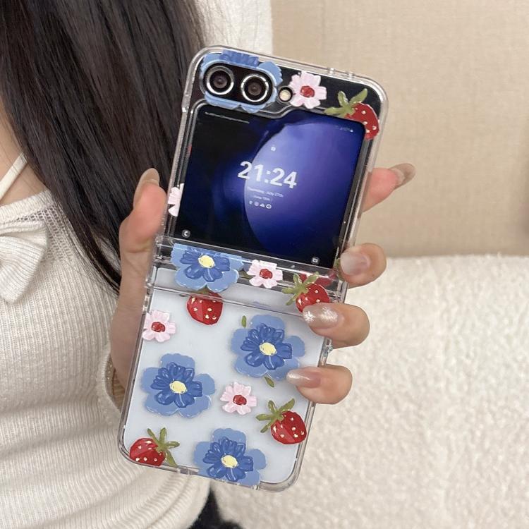Custodia per telefono antiurto con motivo a fiori blu e bacche., For Samsung Galaxy Z Flip7 5G, For Samsung Galaxy Z Flip6/5