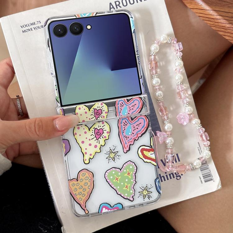 Custodia per telefono antiurto con cinturino e motivo a battito cardiaco dipinto., For Samsung Galaxy Z Flip7 5G, For Samsung Galaxy Z Flip6/5