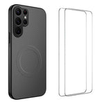 Custodia per telefono WANLONFENG serie TQ1 con texture in fibra di carbonio magnetica e 2 pellicole protettive per lo schermo., For Samsung Galaxy S25+ 5G, For Samsung Galaxy S25 Ultra 5G, For Samsung Galaxy S24 Ultra 5G, For Samsung Galaxy S24+ 5G    ...