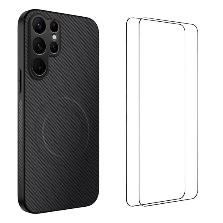 Custodia per telefono WANLONFENG serie TQ1 con texture in fibra di carbonio magnetica e 2 pellicole protettive per lo schermo., For Samsung Galaxy S25+ 5G, For Samsung Galaxy S25 Ultra 5G, For Samsung Galaxy S24 Ultra 5G, For Samsung Galaxy S24+ 5G    ...
