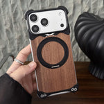 Custodia per telefono magnetica senza cornice in metallo e legno di noce leopardato con rotazione a 360°., For iPhone 17 Pro Max, For iPhone 17 Pro