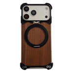 Custodia per telefono magnetica senza cornice in metallo e legno di noce leopardato con rotazione a 360°., For iPhone 17 Pro Max, For iPhone 17 Pro