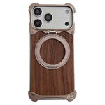 Custodia per telefono magnetica senza cornice in metallo e legno di noce leopardato con rotazione a 360°., For iPhone 17 Pro Max, For iPhone 17 Pro