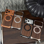 Custodia per telefono magnetica senza cornice in metallo e legno di noce leopardato con rotazione a 360°., For iPhone 17 Pro Max, For iPhone 17 Pro