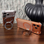 Custodia per telefono magnetica senza cornice in metallo e legno di noce leopardato con rotazione a 360°., For iPhone 17 Pro Max, For iPhone 17 Pro