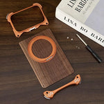 Custodia per telefono magnetica senza cornice in metallo e legno di noce leopardato con rotazione a 360°., For iPhone 17 Pro Max, For iPhone 17 Pro