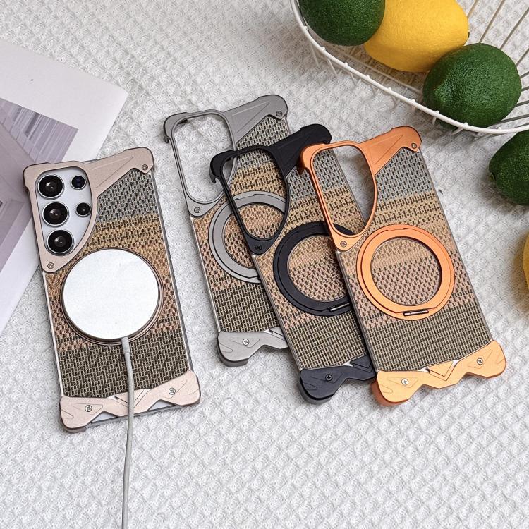 Custodia per telefono Eagle Metal senza cornice in tessuto intrecciato con supporto magnetico., For Samsung Galaxy S26 Ultra 5G, For Samsung Galaxy S25 Ultra 5G, For Samsung Galaxy S24 Ultra 5G, For Samsung Galaxy S23 Ultra 5G