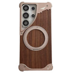 Custodia per telefono magnetica senza cornice in metallo e legno di noce leopardato con rotazione a 360°., For Samsung Galaxy S26 Ultra 5G, For Samsung Galaxy S25 Ultra 5G, For Samsung Galaxy S24 Ultra 5G, For Samsung Galaxy S23 Ultra 5G
