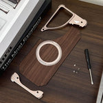 Custodia per telefono magnetica senza cornice in metallo e legno di noce leopardato con rotazione a 360°., For Samsung Galaxy S26 Ultra 5G, For Samsung Galaxy S25 Ultra 5G, For Samsung Galaxy S24 Ultra 5G, For Samsung Galaxy S23 Ultra 5G