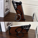 Custodia per telefono magnetica senza cornice in metallo e legno di noce leopardato con rotazione a 360°., For Samsung Galaxy S26 Ultra 5G, For Samsung Galaxy S25 Ultra 5G, For Samsung Galaxy S24 Ultra 5G, For Samsung Galaxy S23 Ultra 5G