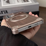 Custodia per telefono magnetica senza cornice in metallo e legno di noce leopardato con rotazione a 360°., For Samsung Galaxy S26 Ultra 5G, For Samsung Galaxy S25 Ultra 5G, For Samsung Galaxy S24 Ultra 5G, For Samsung Galaxy S23 Ultra 5G