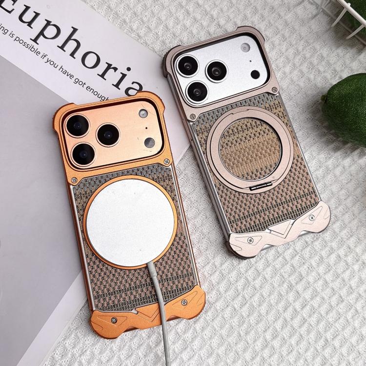 Custodia per telefono Eagle Metal senza cornice in tessuto intrecciato con supporto magnetico., For iPhone 17 Pro Max, For iPhone 17 Pro