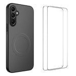 Custodia per telefono WANLONFENG serie TQ1 con texture in fibra di carbonio magnetica e 2 pellicole protettive per lo schermo., For Samsung Galaxy A35 5G, For Samsung Galaxy A14 4G, For Samsung Galaxy A54 5G