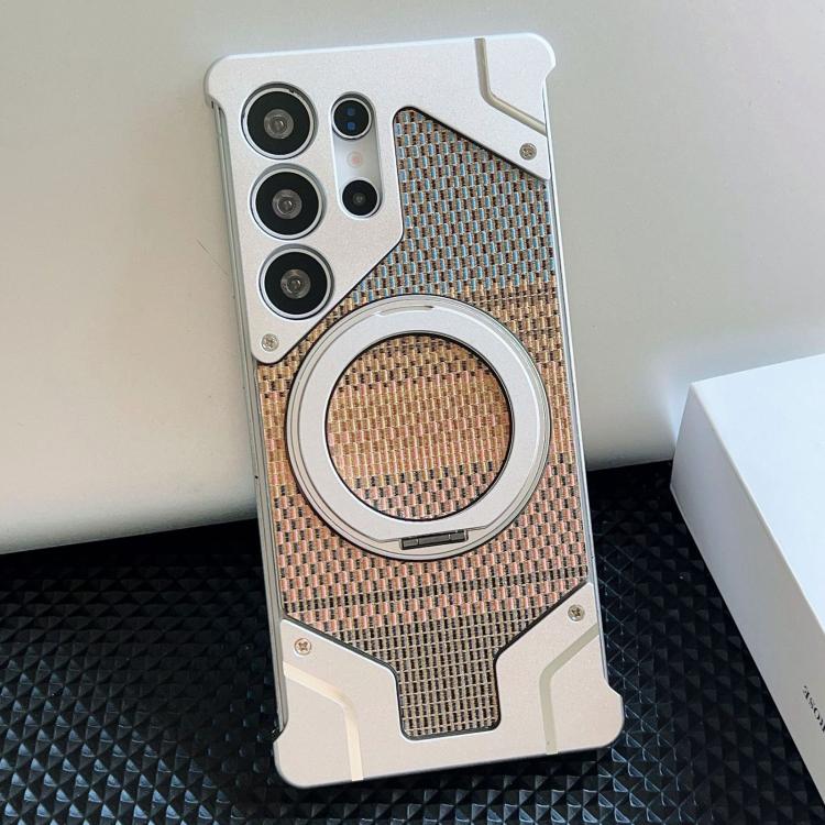 Custodia per telefono con supporto magnetico senza cornice e armatura intrecciata., For Samsung Galaxy S25 Ultra 5G, For Samsung Galaxy S24 Ultra 5G, For Samsung Galaxy S23 Ultra 5G, For Samsung Galaxy S22 Ultra 5G