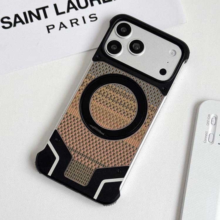 Custodia per telefono con supporto magnetico senza cornice e armatura intrecciata., For iPhone 15 Pro Max, For iPhone 15 Pro, For iPhone 15 Plus, For iPhone 15
