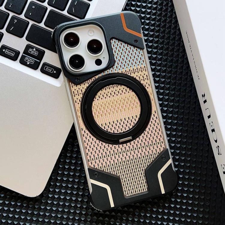 Custodia per telefono con supporto magnetico senza cornice e armatura intrecciata., For iPhone 15 Pro Max, For iPhone 15 Pro, For iPhone 15 Plus, For iPhone 15