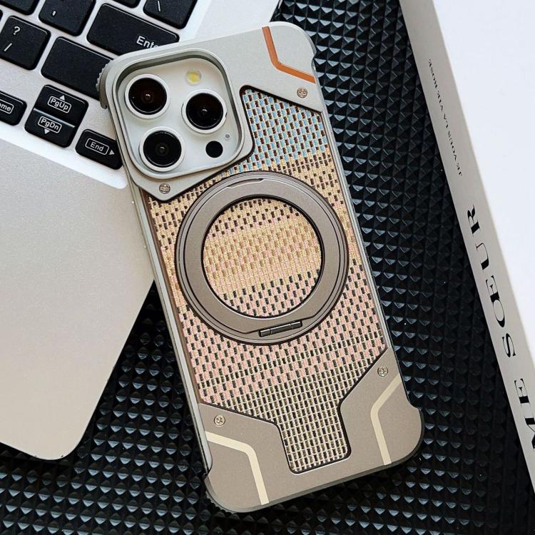 Custodia per telefono con supporto magnetico senza cornice e armatura intrecciata., For iPhone 15 Pro Max, For iPhone 15 Pro, For iPhone 15 Plus, For iPhone 15