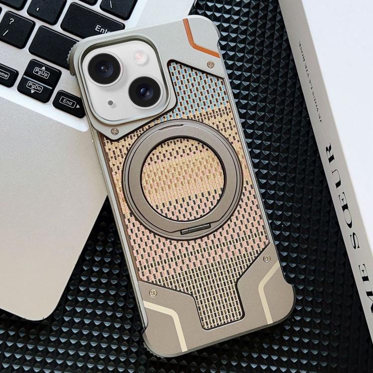 Custodia per telefono con supporto magnetico senza cornice e armatura intrecciata., For iPhone 15 Pro Max, For iPhone 15 Pro, For iPhone 15 Plus, For iPhone 15