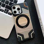 Custodia per telefono con supporto magnetico senza cornice e armatura intrecciata., For iPhone 16 Pro Max, For iPhone 16 Pro, For iPhone 16 Plus, For iPhone 16