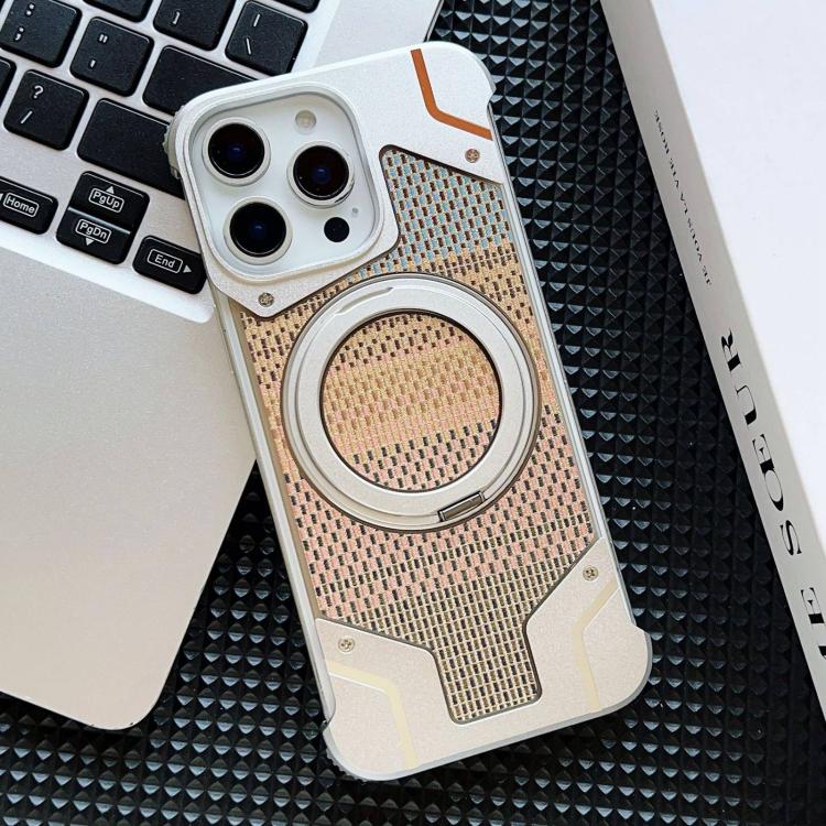 Custodia per telefono con supporto magnetico senza cornice e armatura intrecciata., For iPhone 16 Pro Max, For iPhone 16 Pro, For iPhone 16 Plus, For iPhone 16