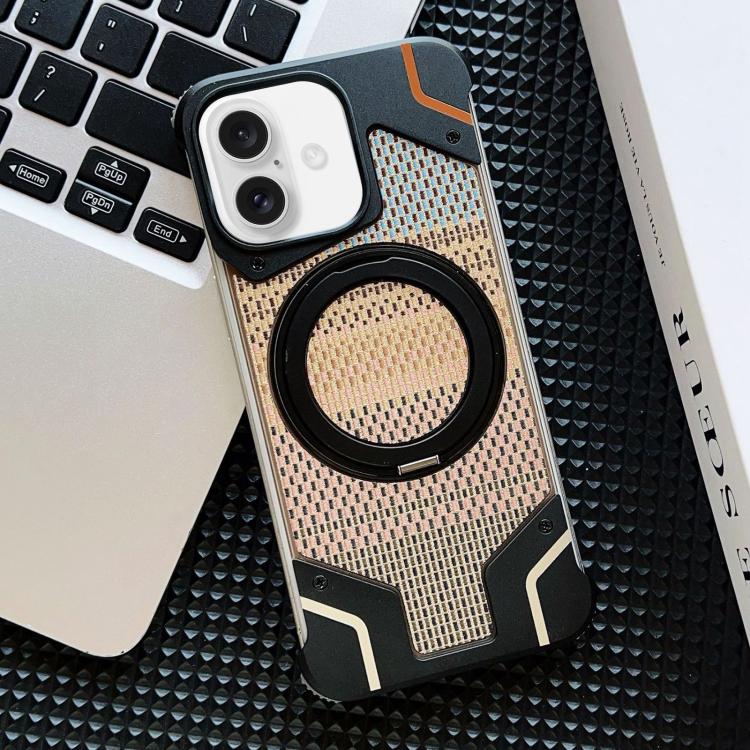 Custodia per telefono con supporto magnetico senza cornice e armatura intrecciata., For iPhone 16 Pro Max, For iPhone 16 Pro, For iPhone 16 Plus, For iPhone 16