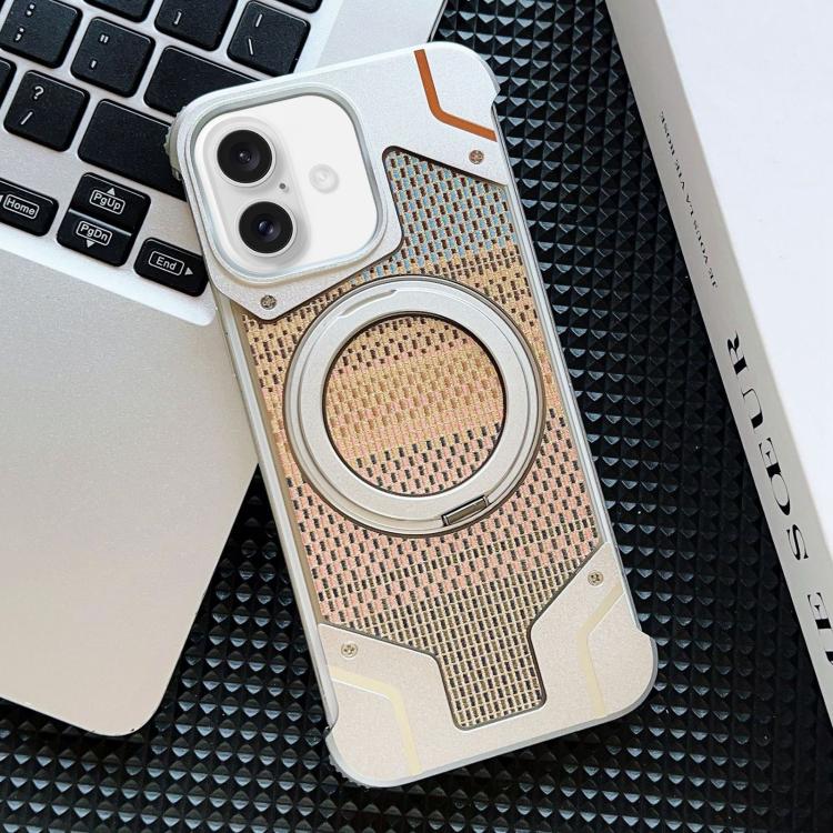Custodia per telefono con supporto magnetico senza cornice e armatura intrecciata., For iPhone 16 Pro Max, For iPhone 16 Pro, For iPhone 16 Plus, For iPhone 16