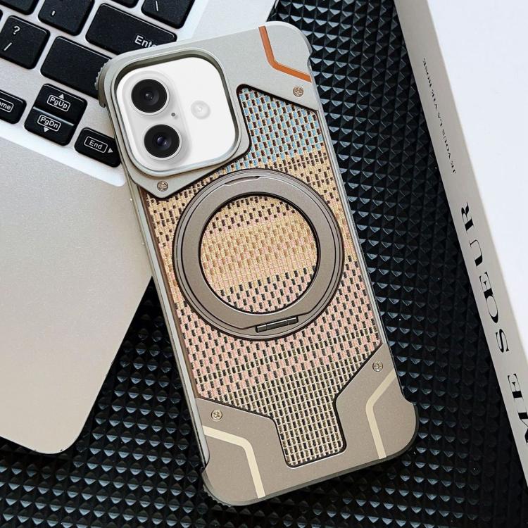 Custodia per telefono con supporto magnetico senza cornice e armatura intrecciata., For iPhone 16 Pro Max, For iPhone 16 Pro, For iPhone 16 Plus, For iPhone 16