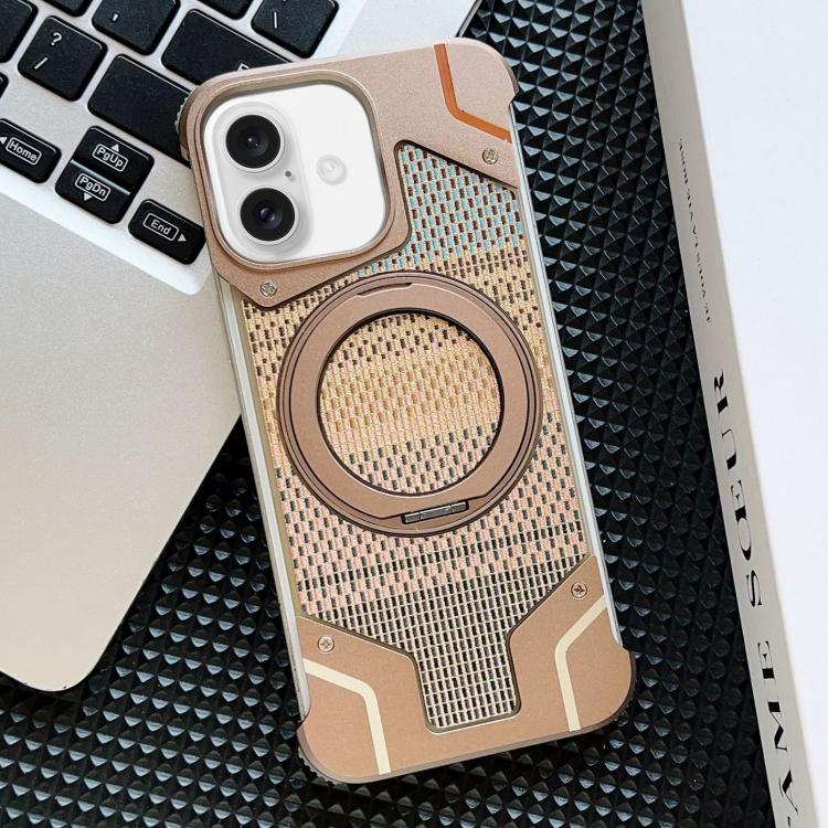 Custodia per telefono con supporto magnetico senza cornice e armatura intrecciata., For iPhone 16 Pro Max, For iPhone 16 Pro, For iPhone 16 Plus, For iPhone 16
