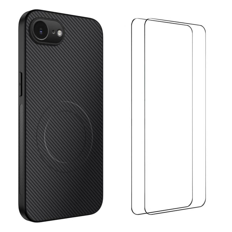 Custodia per telefono WANLONFENG serie TQ1 con texture in fibra di carbonio magnetica e 2 pellicole protettive per lo schermo., For iPhone 17e / 16e, For iPhone 17 Pro Max, For iPhone 17 Pro, For iPhone 17, For iPhone Air, For iPhone 16 Pro Max