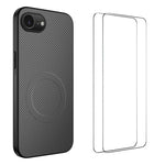 Custodia per telefono WANLONFENG serie TQ1 con texture in fibra di carbonio magnetica e 2 pellicole protettive per lo schermo., For iPhone 17e / 16e, For iPhone 17 Pro Max, For iPhone 17 Pro, For iPhone 17, For iPhone Air, For iPhone 16 Pro Max