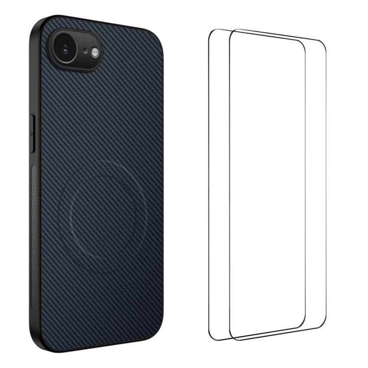 Custodia per telefono WANLONFENG serie TQ1 con texture in fibra di carbonio magnetica e 2 pellicole protettive per lo schermo., For iPhone 17e / 16e, For iPhone 17 Pro Max, For iPhone 17 Pro, For iPhone 17, For iPhone Air, For iPhone 16 Pro Max