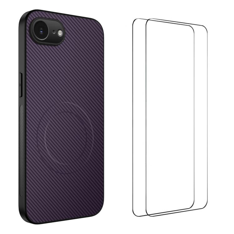 Custodia per telefono WANLONFENG serie TQ1 con texture in fibra di carbonio magnetica e 2 pellicole protettive per lo schermo., For iPhone 17e / 16e, For iPhone 17 Pro Max, For iPhone 17 Pro, For iPhone 17, For iPhone Air, For iPhone 16 Pro Max