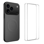 Custodia per telefono WANLONFENG serie TQ1 con texture in fibra di carbonio magnetica e 2 pellicole protettive per lo schermo., For iPhone 17e / 16e, For iPhone 17 Pro Max, For iPhone 17 Pro, For iPhone 17, For iPhone Air, For iPhone 16 Pro Max