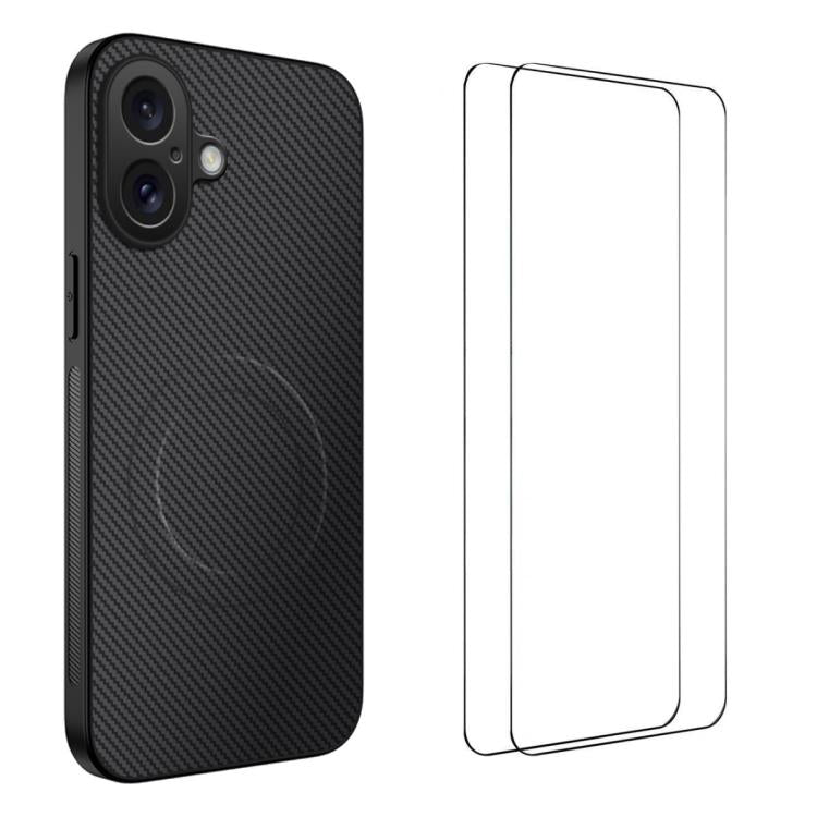 Custodia per telefono WANLONFENG serie TQ1 con texture in fibra di carbonio magnetica e 2 pellicole protettive per lo schermo., For iPhone 16 Pro, For iPhone 16, For iPhone 15 Pro Max, For iPhone 15 Pro, For iPhone 15, For iPhone 14
